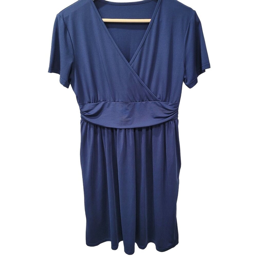 Women's Dani Chins High Waist Short Sleeve A-Line Midi Dress with Pockets Size M